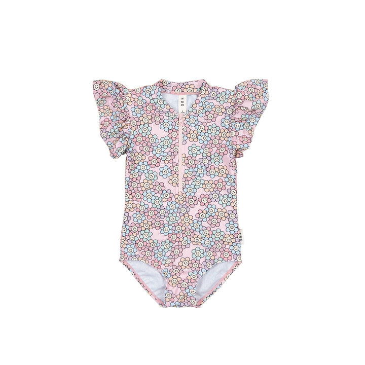 Huxbaby Rainbow Daisy Frill Zip Swimsuit - Multi