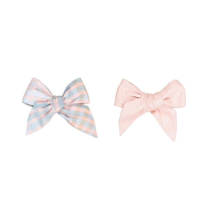 Huxbaby Rainbow Check 2pk Hair Bow - Pink Pearl + Multi