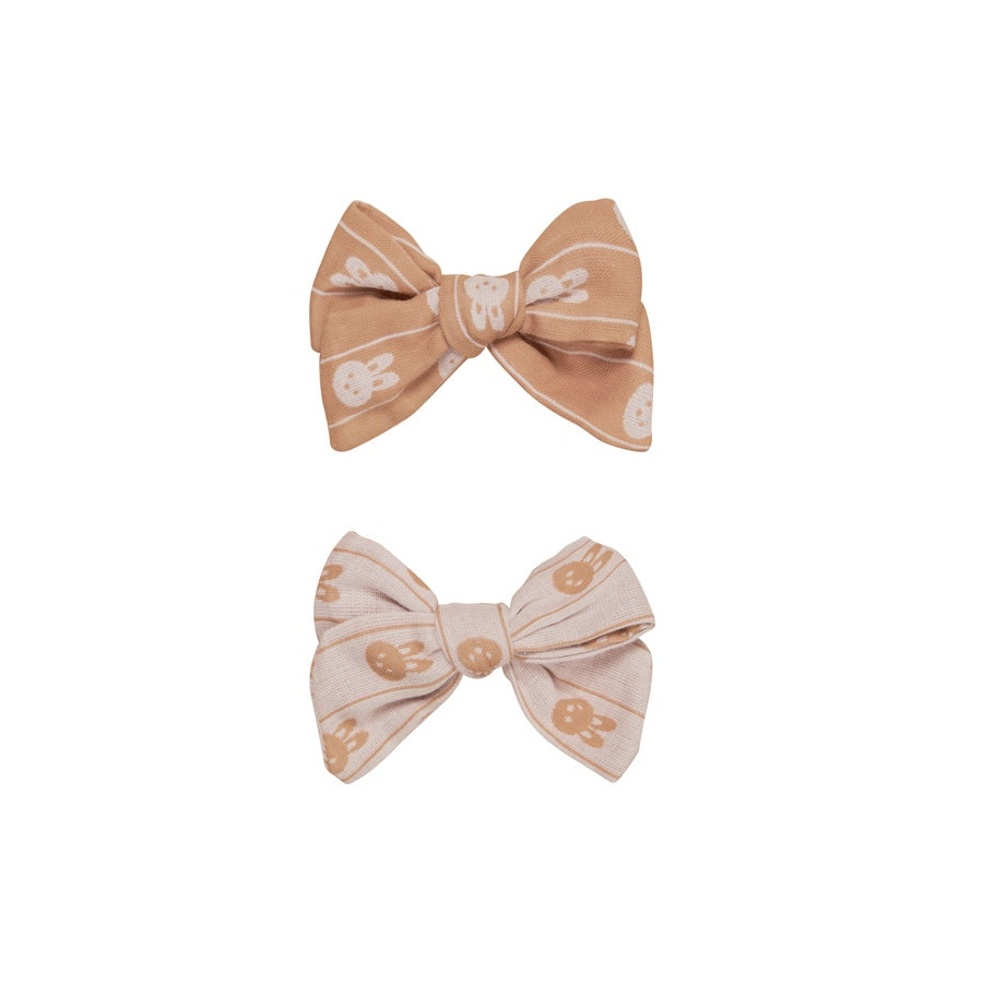 Huxbaby Bunny Stripe 2Pk Hair Bow - Biscuit + Rose