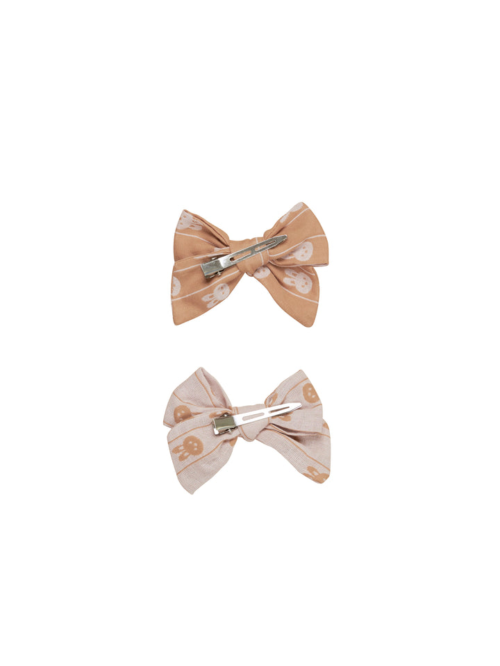 Huxbaby Bunny Stripe 2Pk Hair Bow - Biscuit + Rose