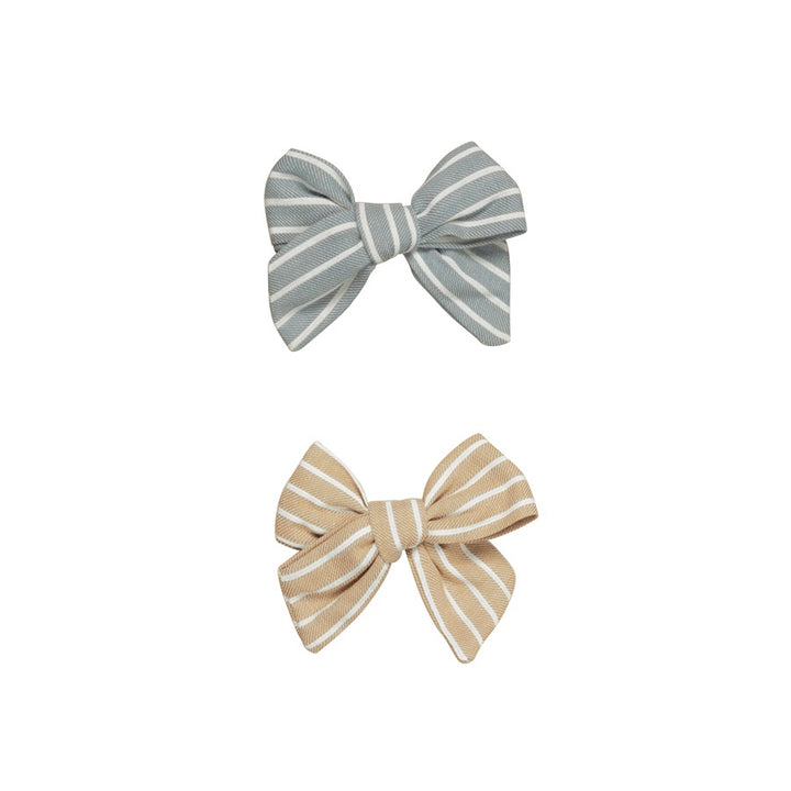 Huxbaby Stripe 2Pk Hair Bow - Teal + Biscuit