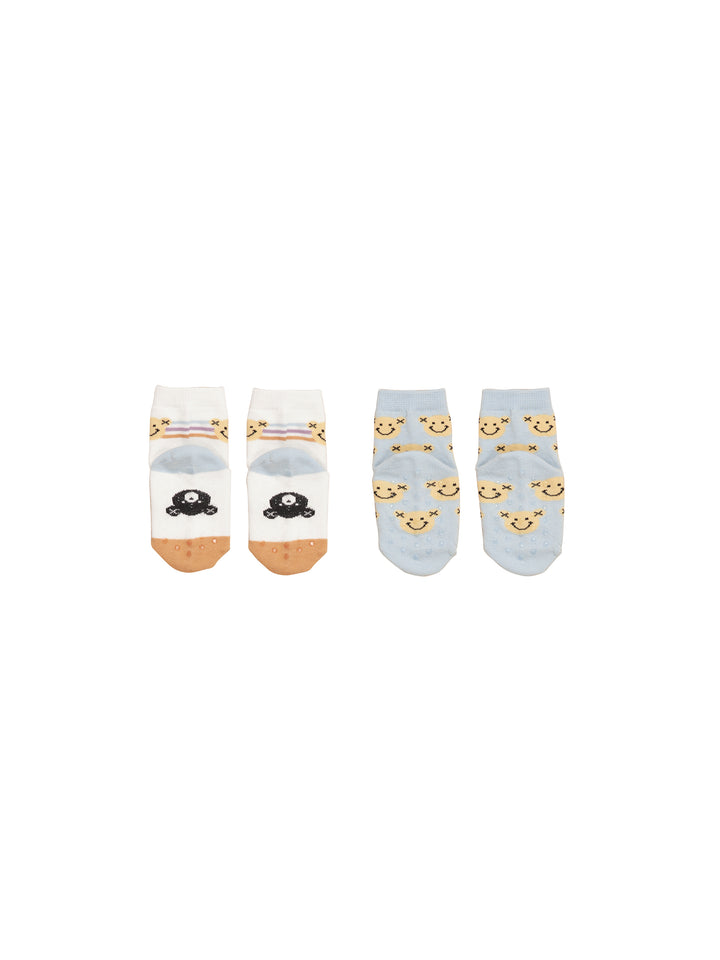 Huxbaby Smile Bear 2Pk Socks - White + Dusty Sky