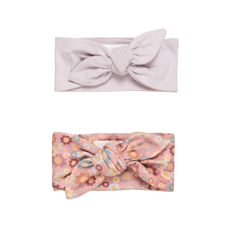 Huxbaby Rainbow Flower Bear 2 Pack Headband - Dusty Rose / Lavender