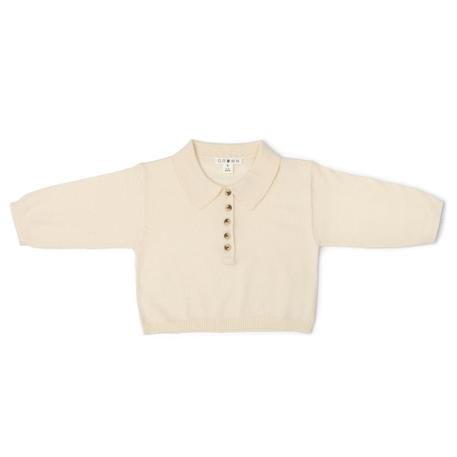 Grown Organic Collar Long Sleeve Tee - Milk