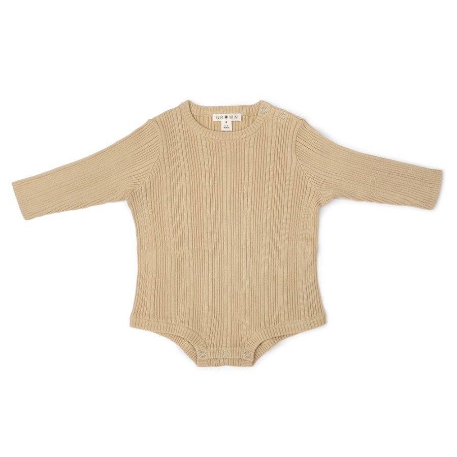 Grown Organic Ribbed Romper - Oyster