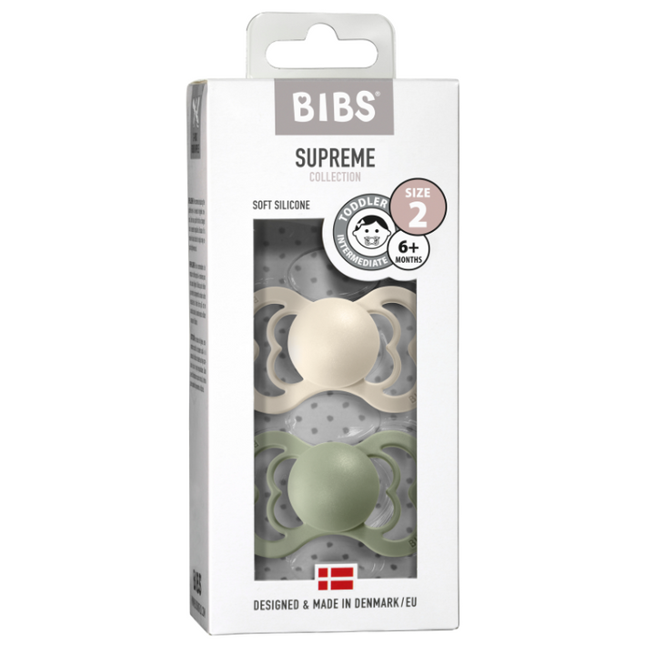 BIBS Supreme Silicone Pacifier 2 Pack - Ivory/Sage