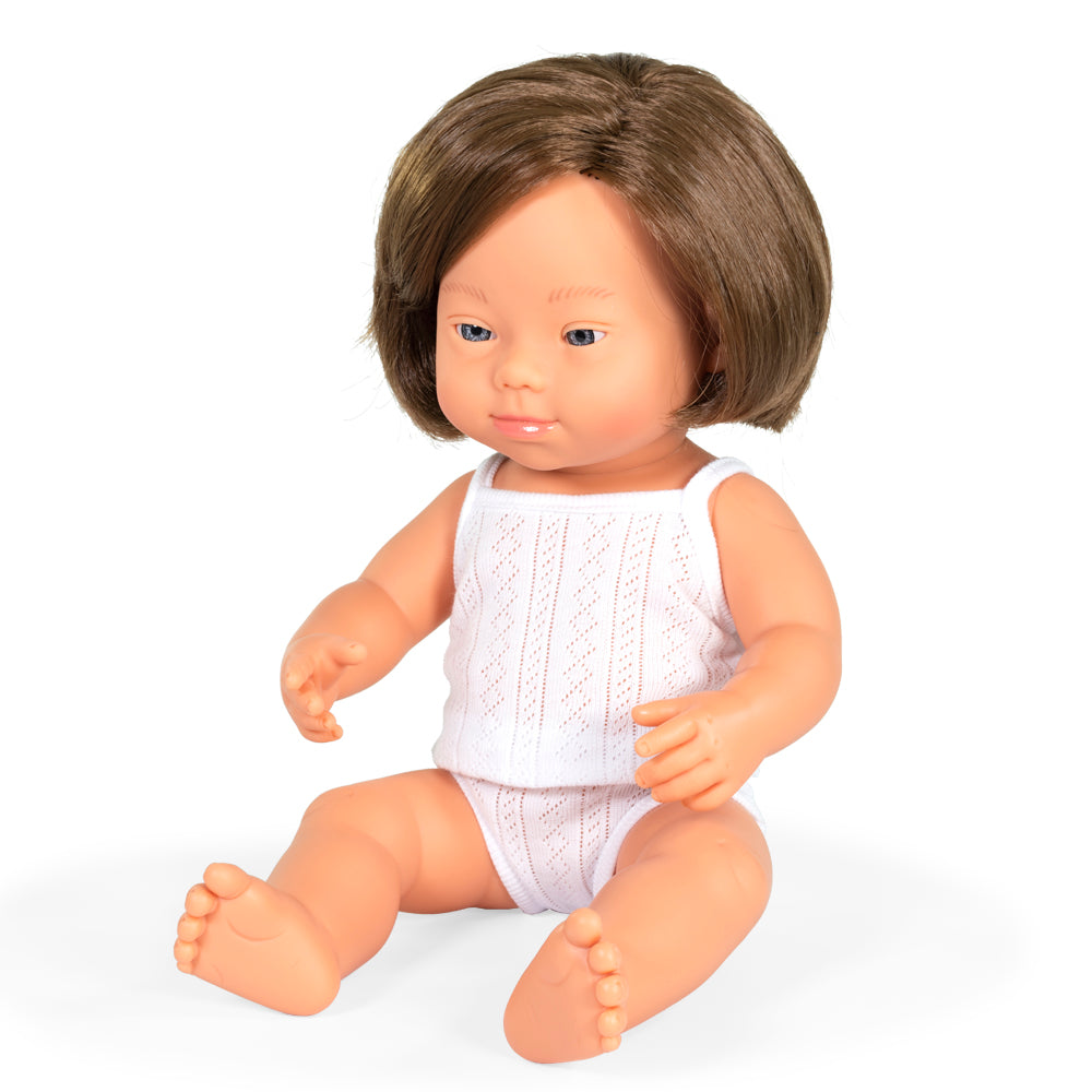Miniland Anatomically Correct Baby Doll Caucasian Down Syndrome Girl, 38 cm