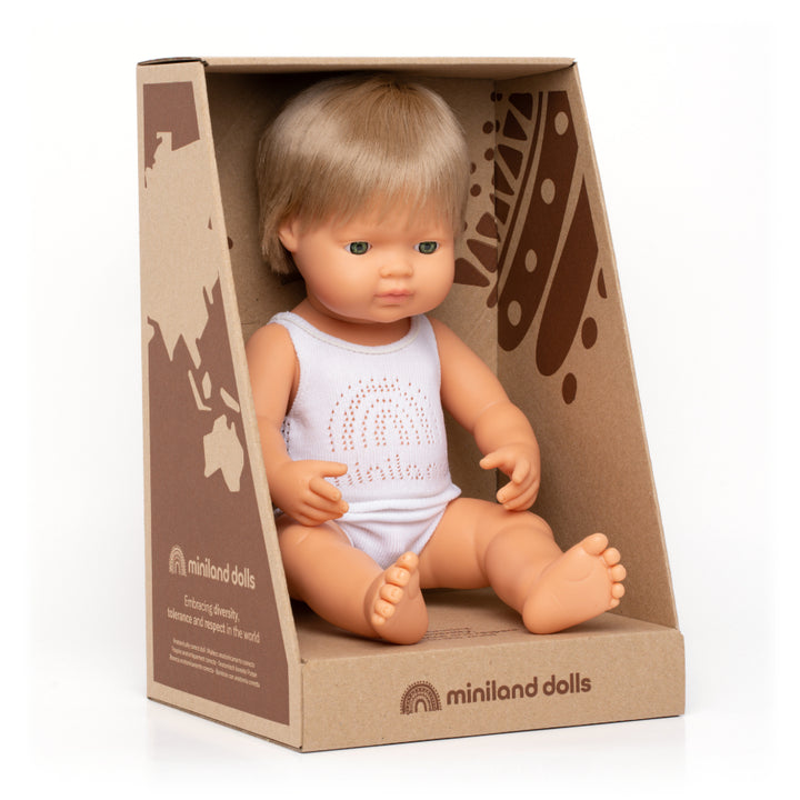 Miniland Anatomically Correct Baby Doll Dark Blond Boy, 38 cm