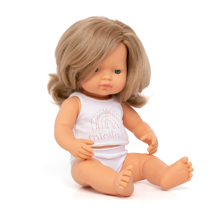 Miniland Anatomically Correct Baby Doll Dark Blond Girl, 38 cm
