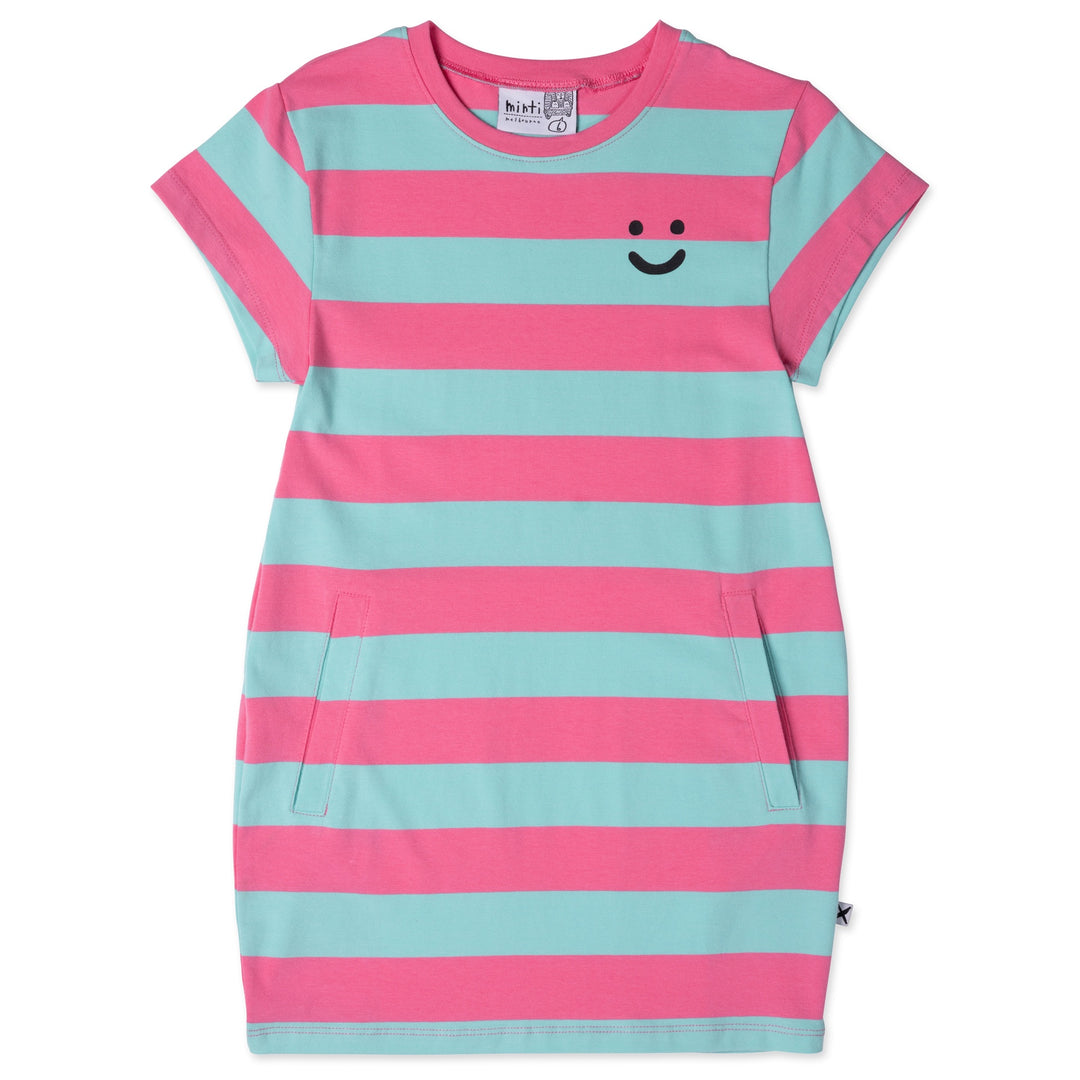 Minti Happy Face Tee Dress - Candy/Teal