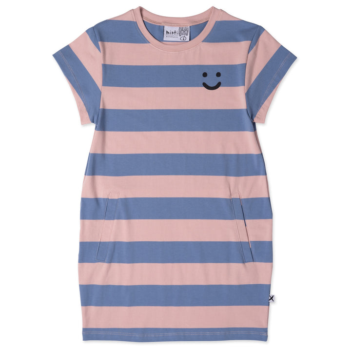 Minti Happy Face Tee Dress - Muted Pink/Muted Blue