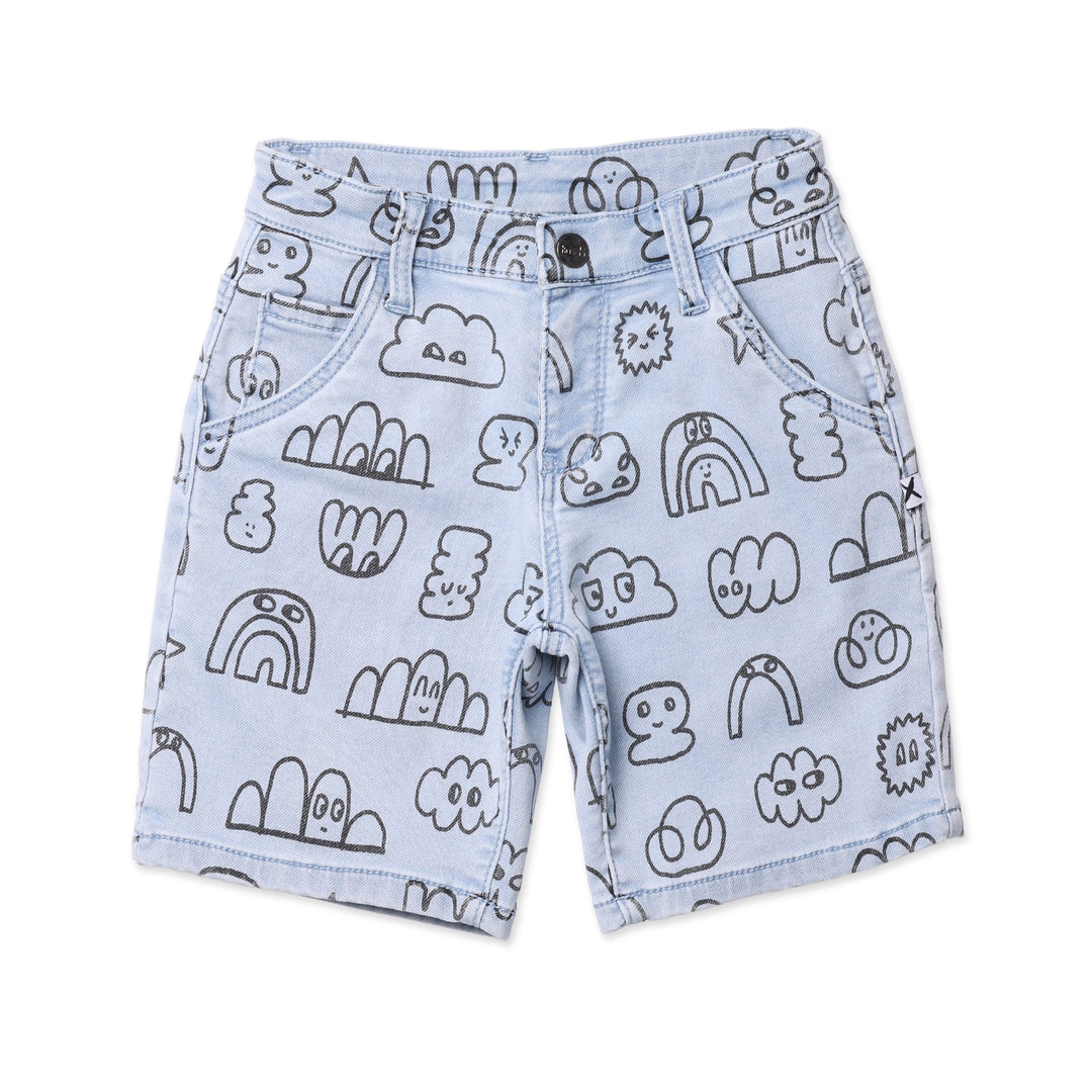 Minti Drawings Denim Short - Washed Blue