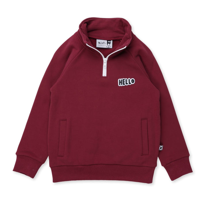 Minti Furry Half Zip Crew - Dark Crimson