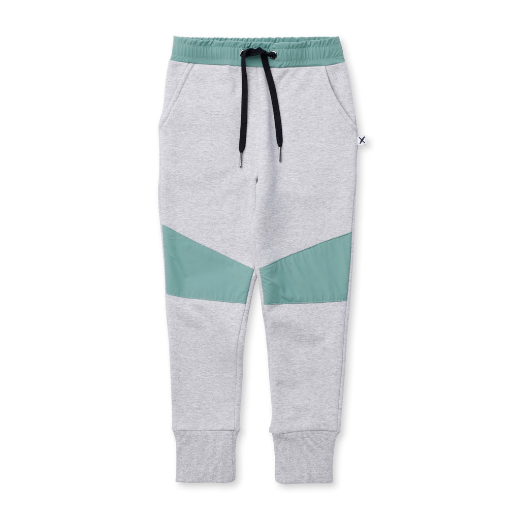 Nylon Patch Furry Trackies - Grey Marle/Green