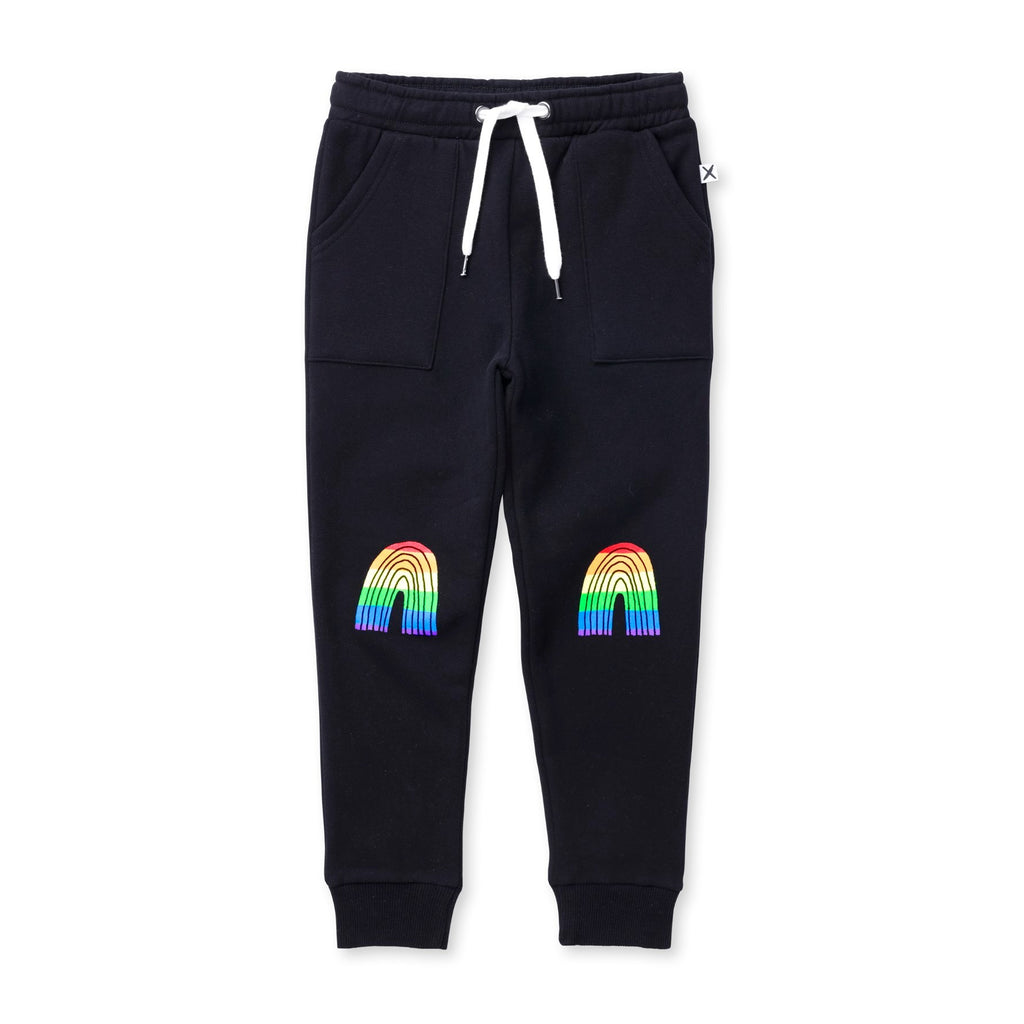 Stripey Rainbow Furry Trackies - Black