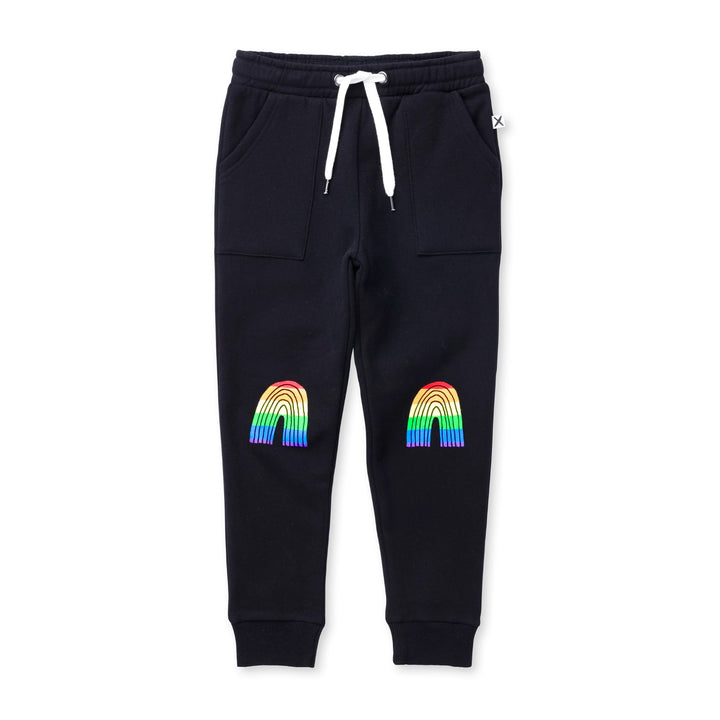 Minti Stripey Rainbow Furry Trackies - Black