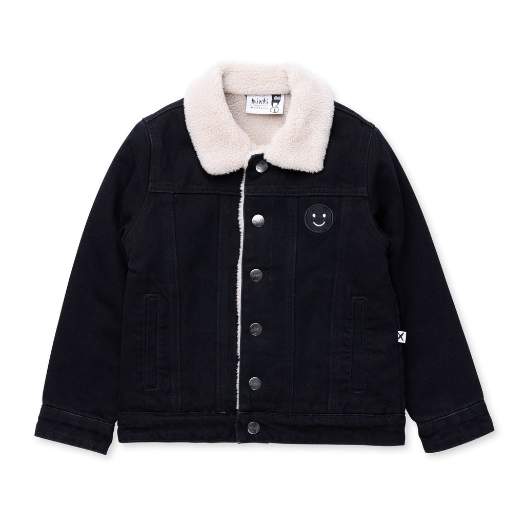 Teddy Lined Denim Bomber - Black