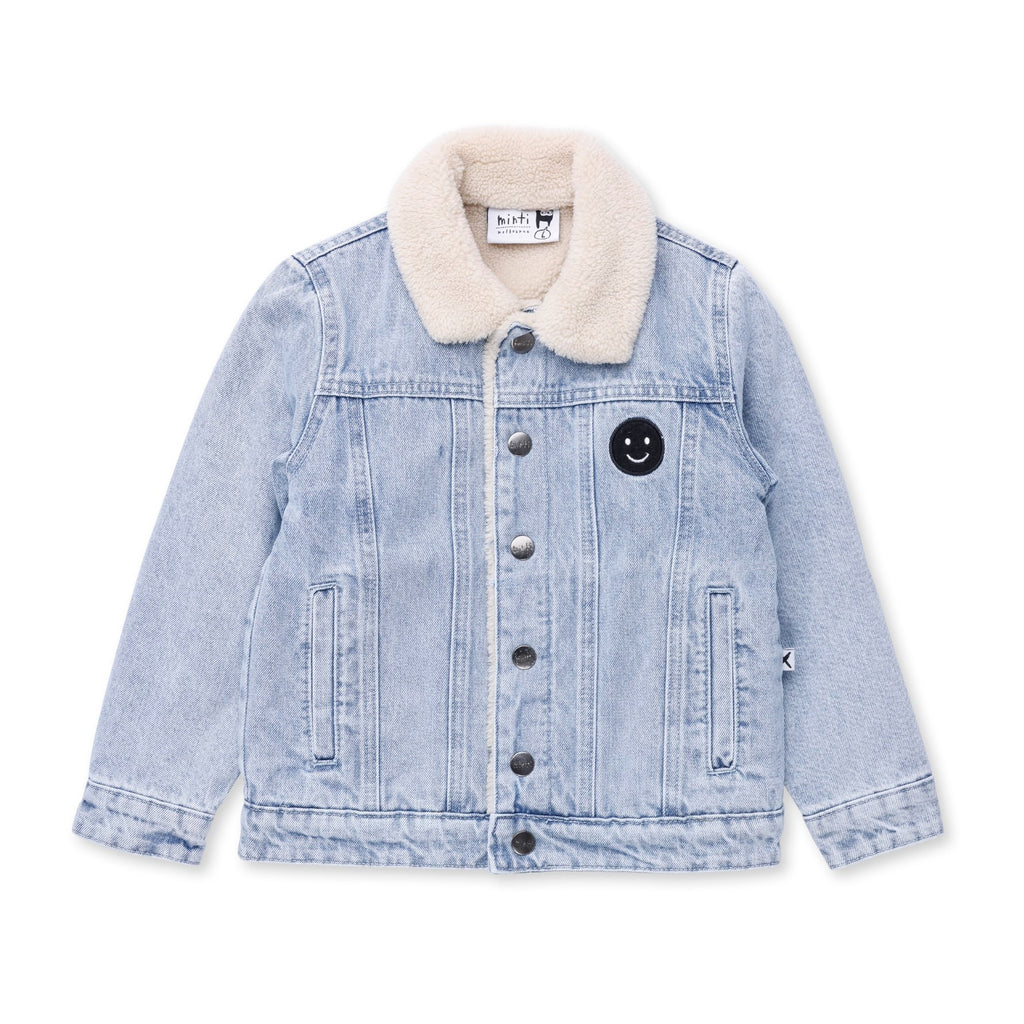 Happy Face Denim Bomber - Blue Denim