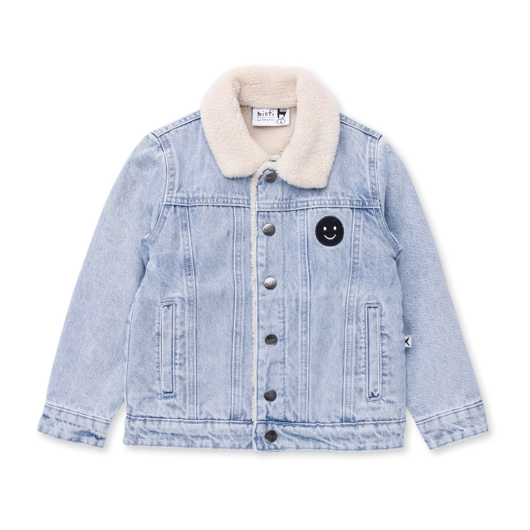 Happy Face Denim Bomber - Blue Denim