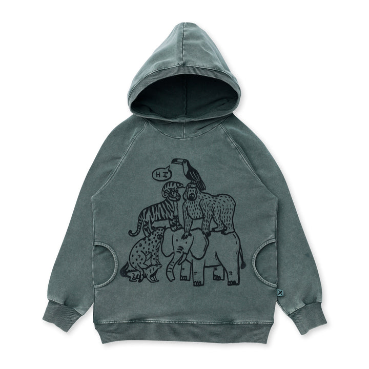 Minti Animal Pile Up Hood - Olive Wash