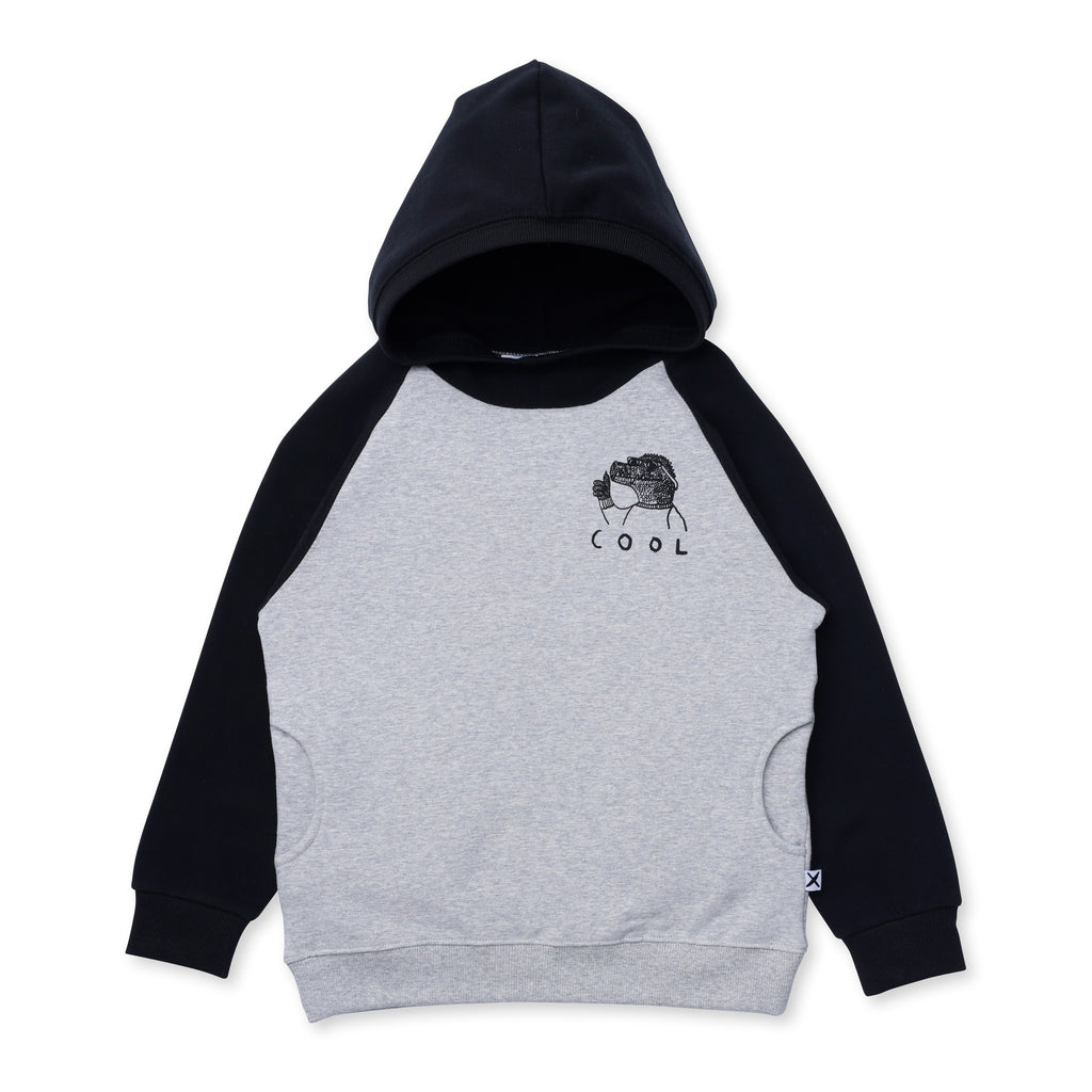 Minti Cool Alligator Furry Hood - Grey Marle/Black