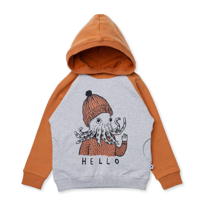 Minti Hello Octopus Furry Hood - Grey Marle/Burnt Orange