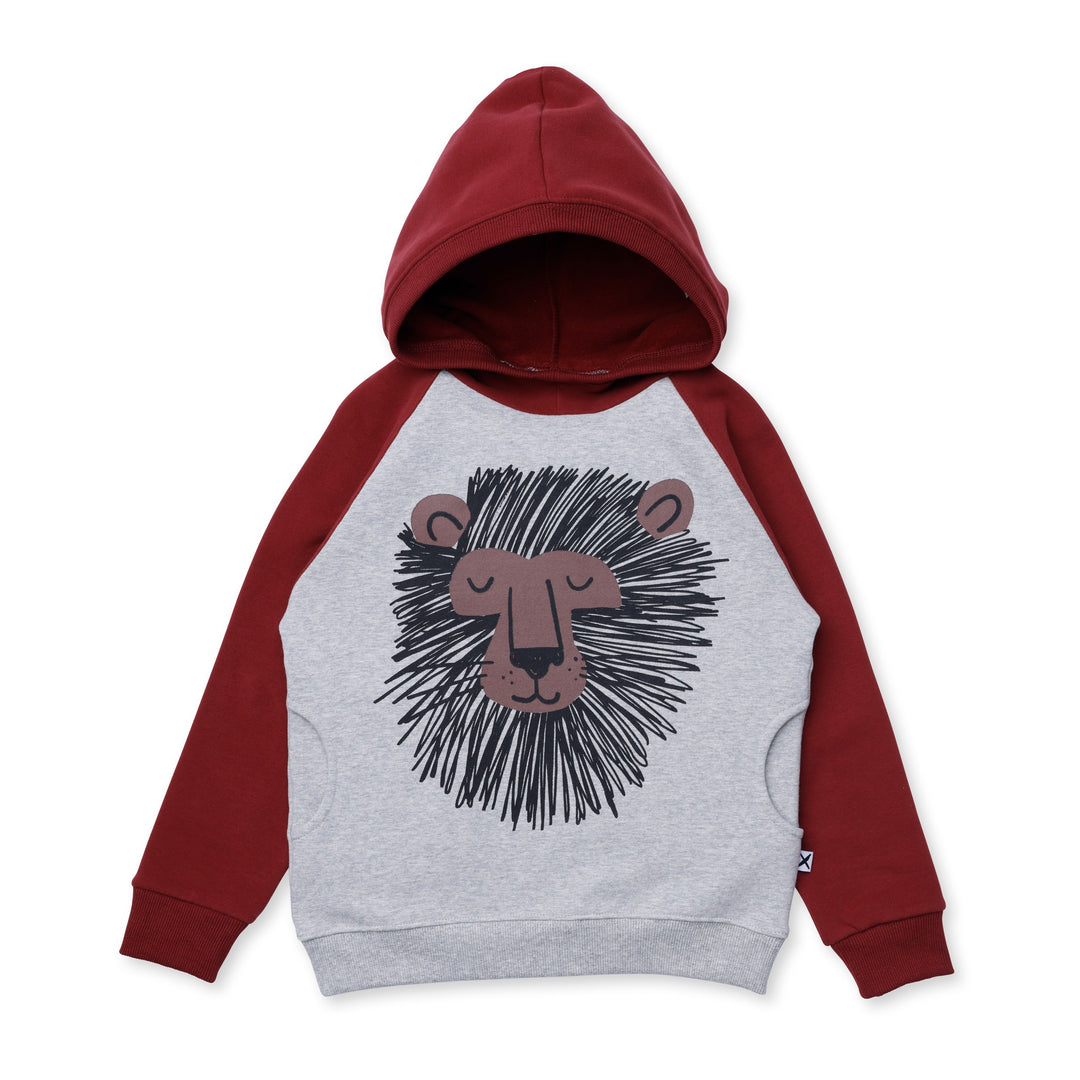 Minti Wild Lion Furry Hood - Grey Marle/Burnt Red