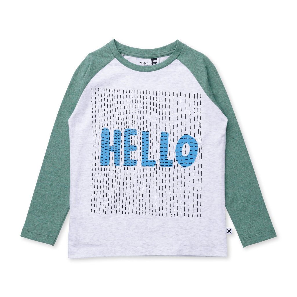 Hello Lines Tee - White Marle/Forest Marle