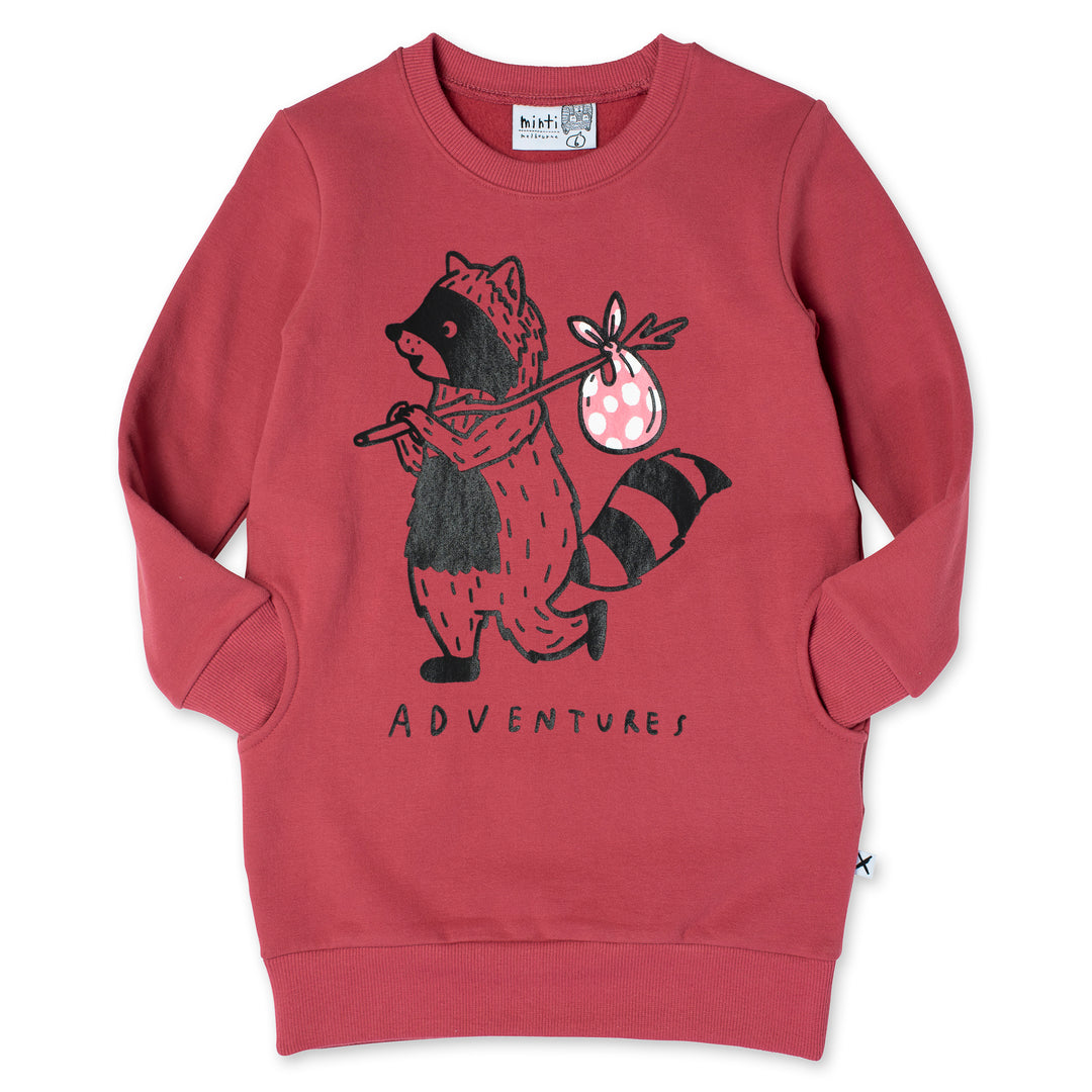 Minti Wandering Raccoon Furry Dress - Crimson