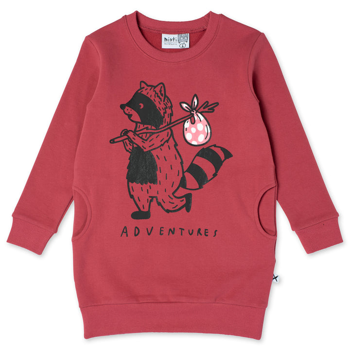Minti Wandering Raccoon Furry Dress - Crimson