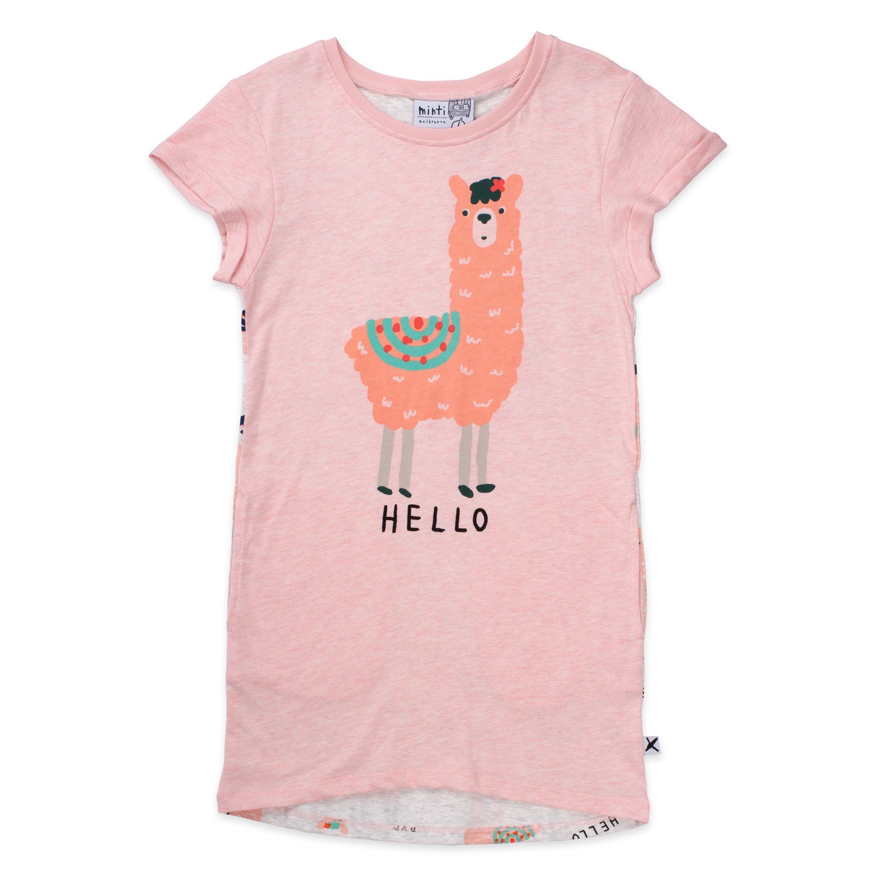 Minti Hello Bye Llamas Dress - Pink Marle/White Marle