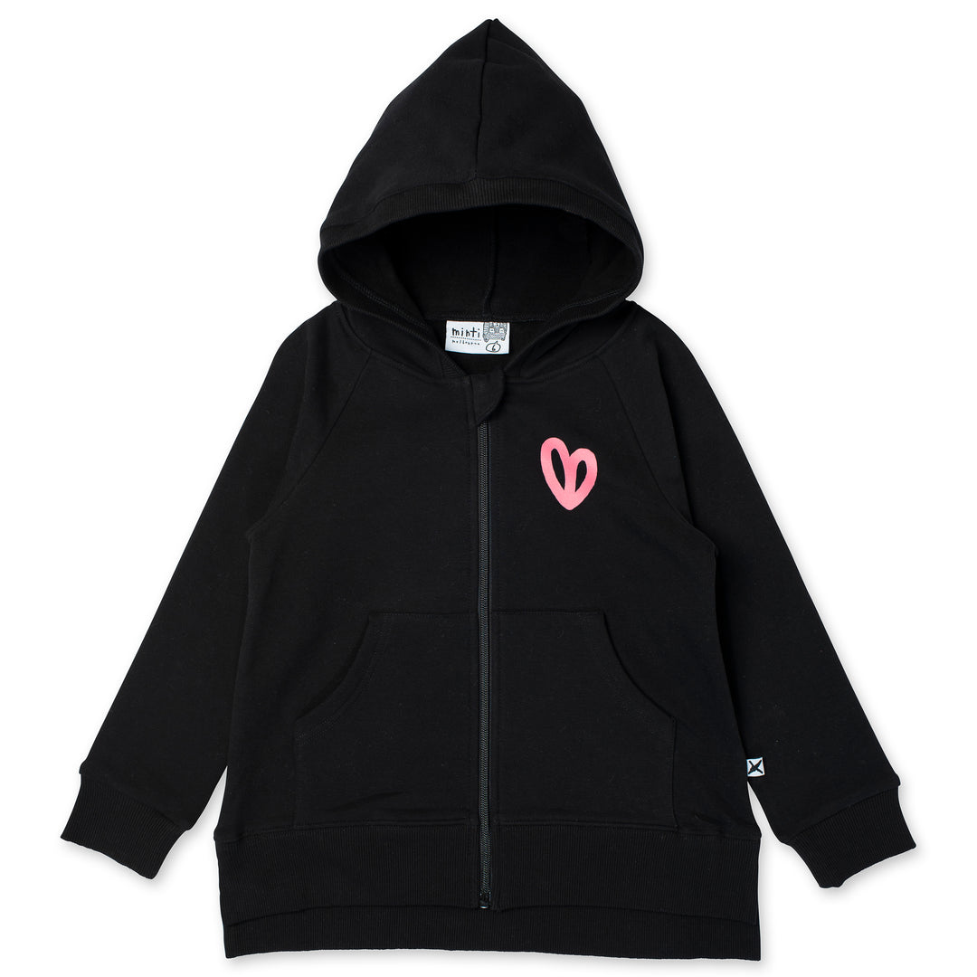 MINTI LITTLE HEART FURRY ZIP UP - BLACK