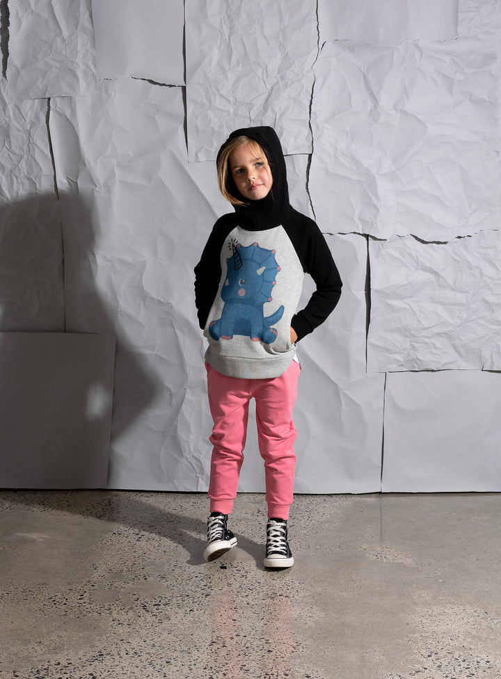Minti Magical Dino Furry Hood - Grey Marle/Black