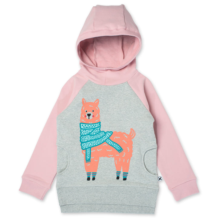 Minti Warm Llama Furry Hood - Grey Marle/Muted Pink