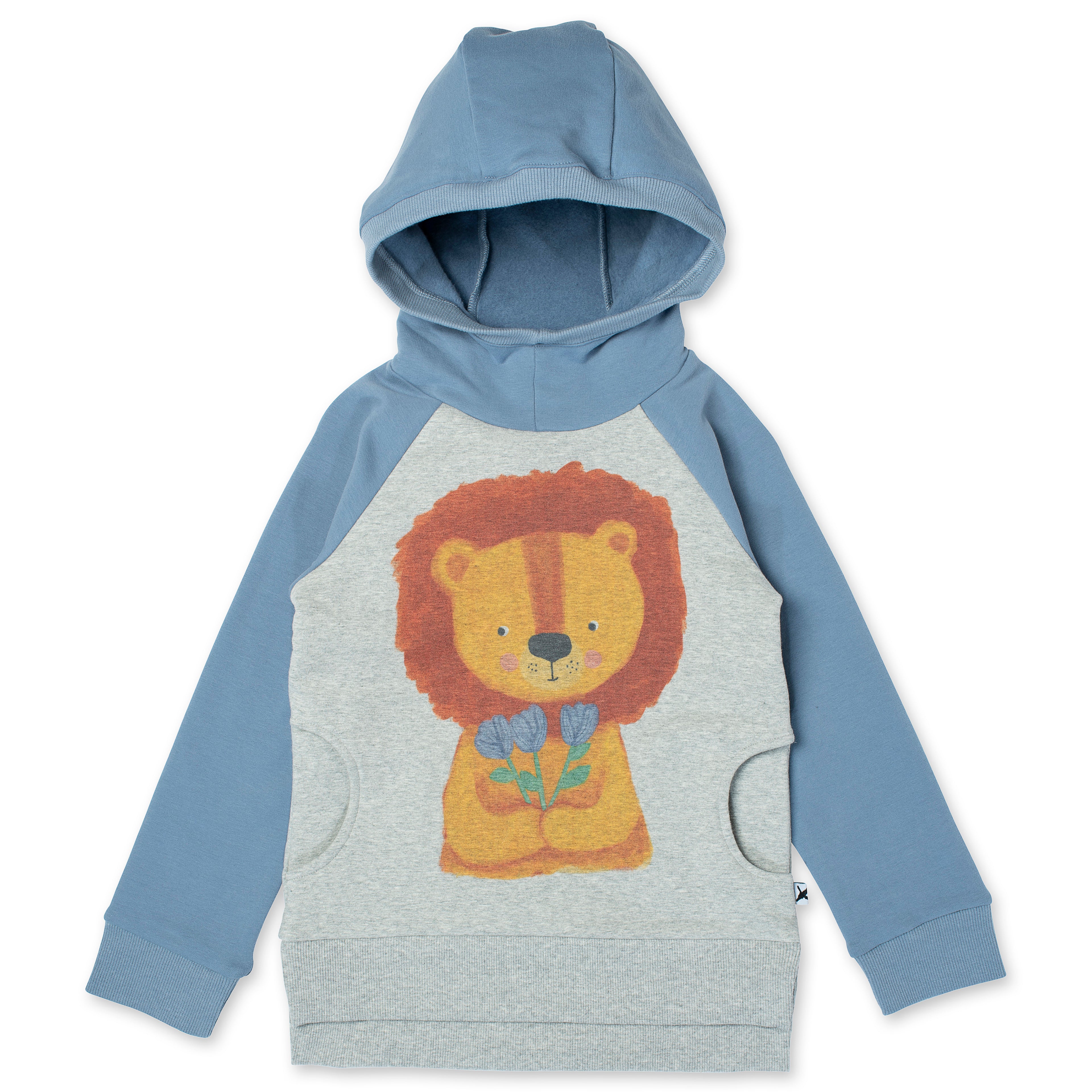 Minti Flower Lion Furry Hood - Grey Marle/Cornflower