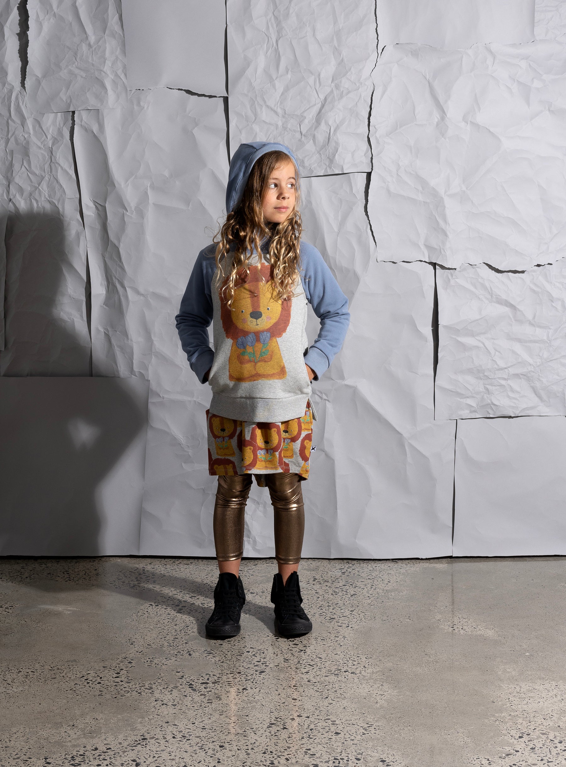 Minti Flower Lion Dress - Grey Marle