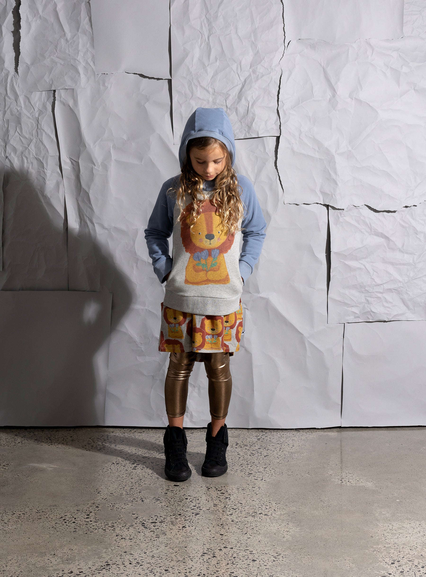 Minti Flower Lion Dress - Grey Marle