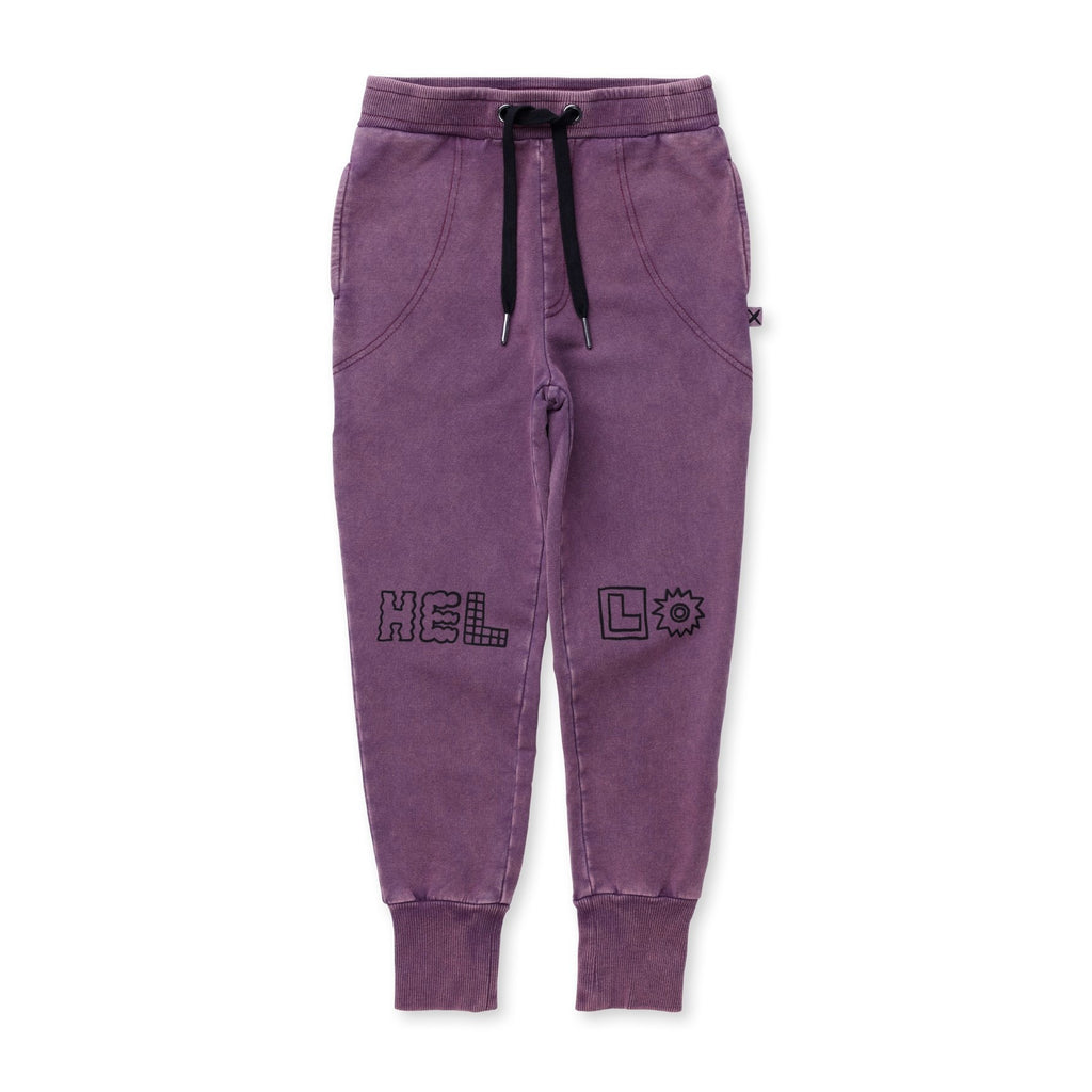 Fancy Hello Trackies - Muted Purple Wash