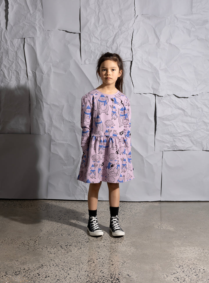 Minti Warm Forest Friends Dress - Muted Purple