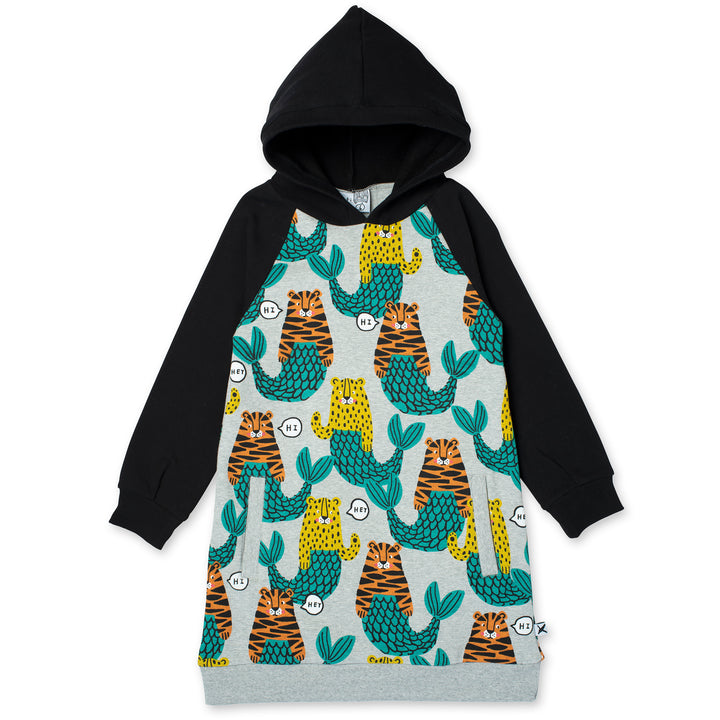 Minti Mer-Cats Furry Hoodie Dress - Grey Marle/Black