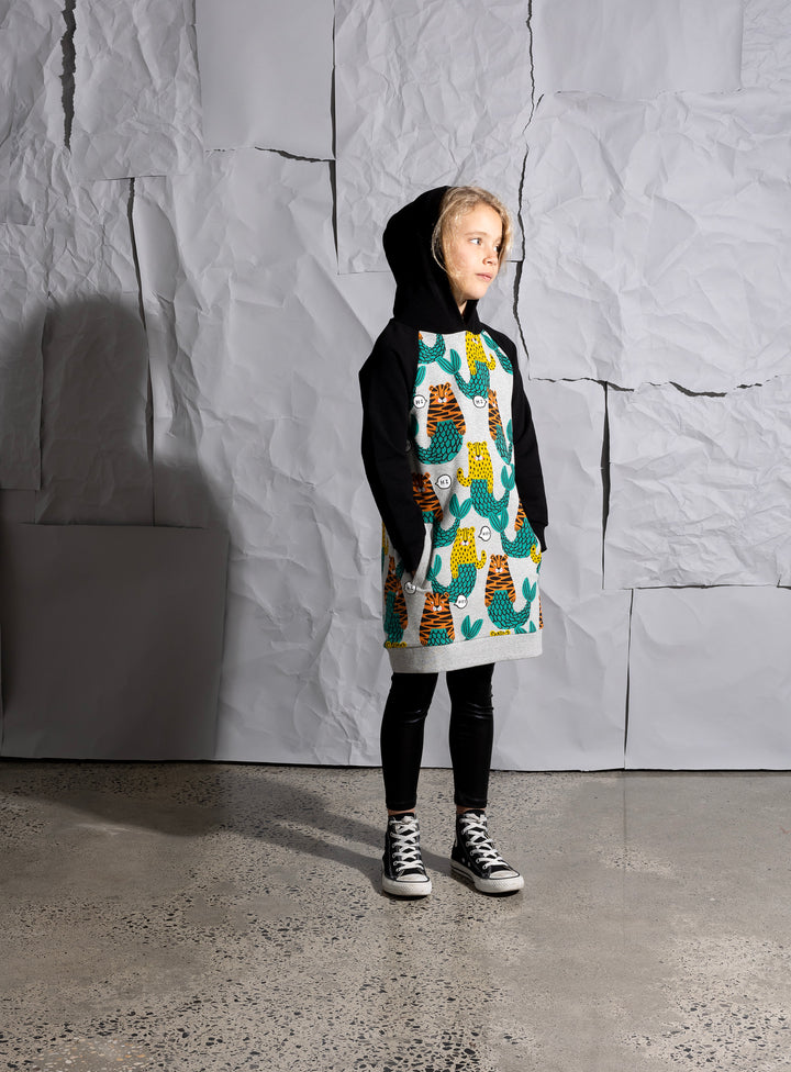 Minti Mer-Cats Furry Hoodie Dress - Grey Marle/Black