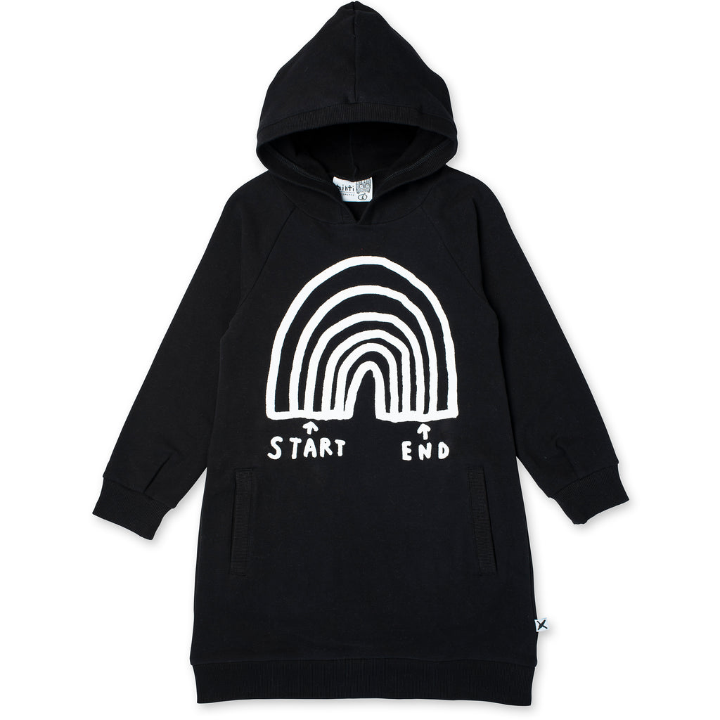 Minti Rainbow Diagram Furry Hoodie Dress - Black