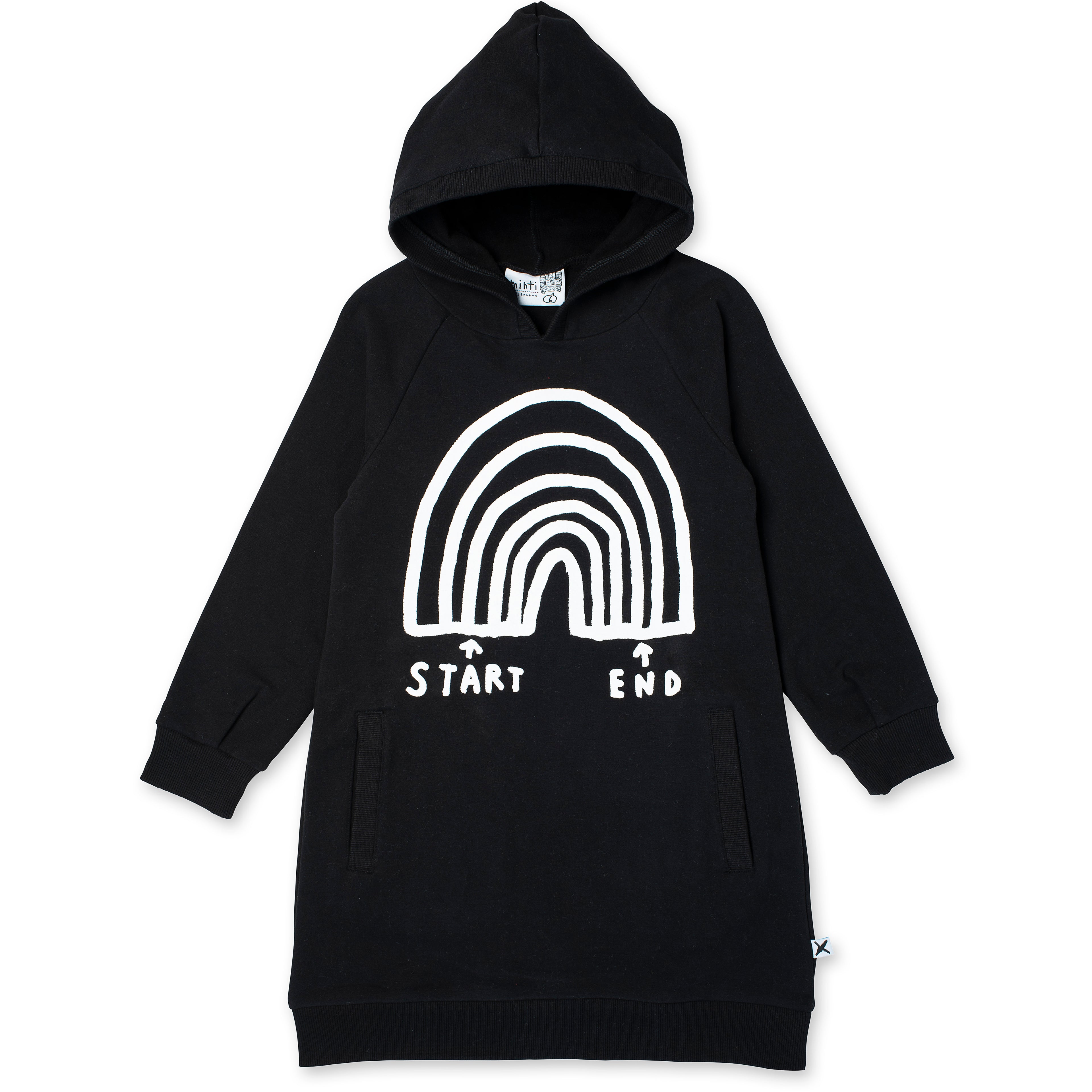 Minti Rainbow Diagram Furry Hoodie Dress - Black