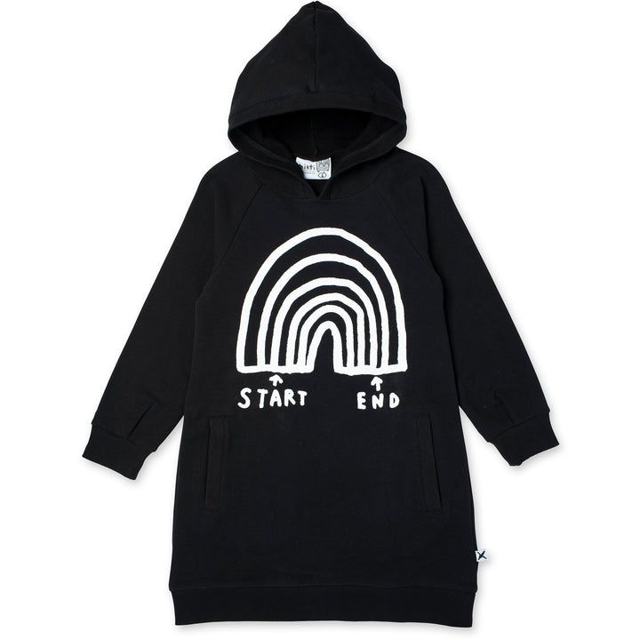 Minti Rainbow Diagram Furry Hoodie Dress - Black