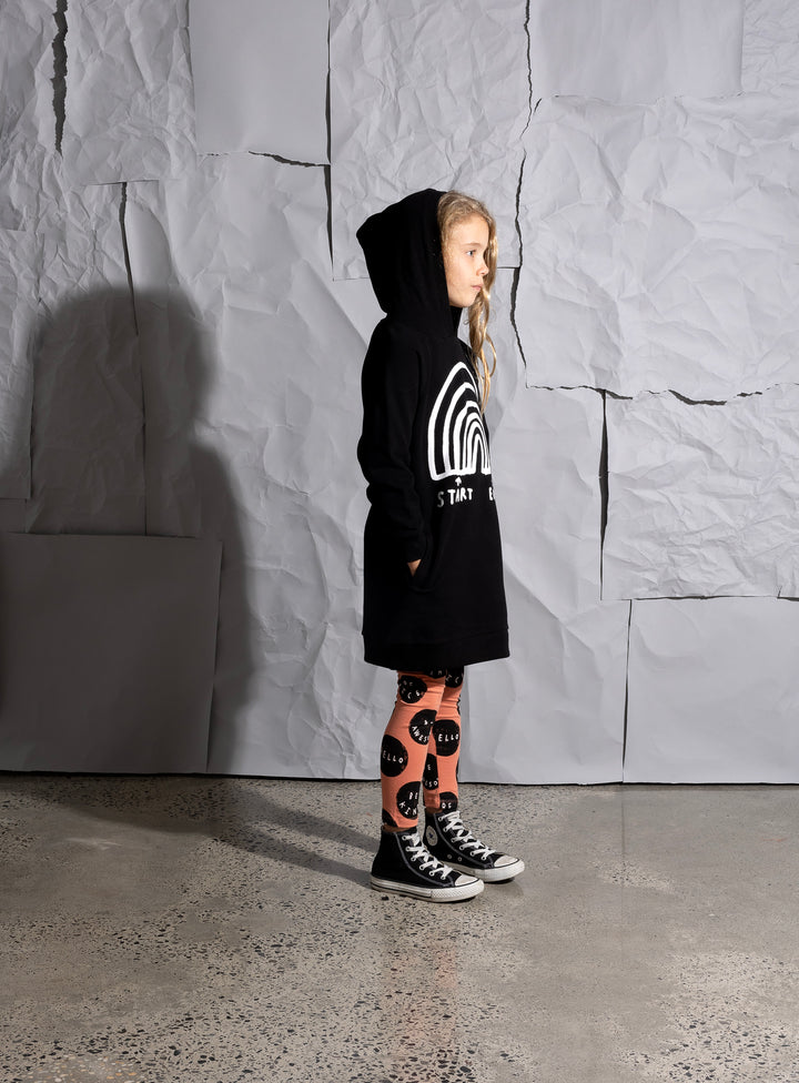 Minti Rainbow Diagram Furry Hoodie Dress - Black
