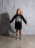 Minti Rainbow Diagram Furry Hoodie Dress - Black