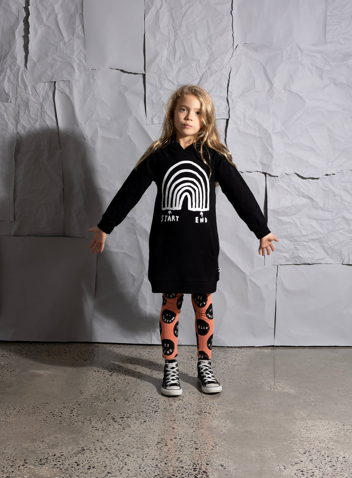 Minti Rainbow Diagram Furry Hoodie Dress - Black