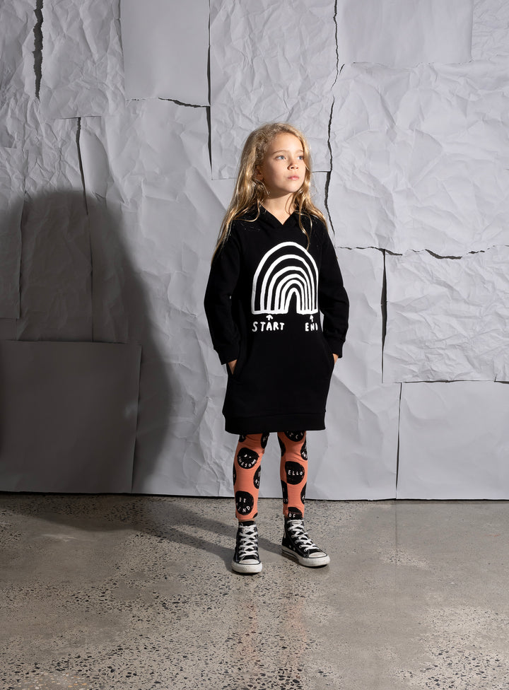 Minti Rainbow Diagram Furry Hoodie Dress - Black