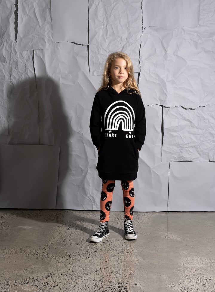 Minti Rainbow Diagram Furry Hoodie Dress - Black