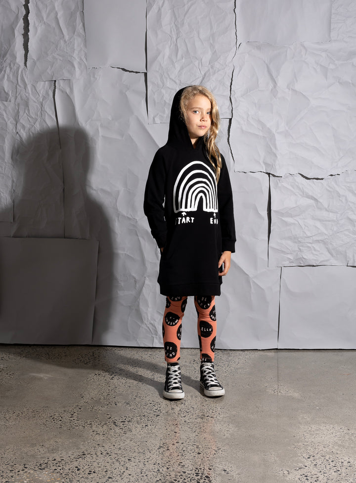 Minti Rainbow Diagram Furry Hoodie Dress - Black